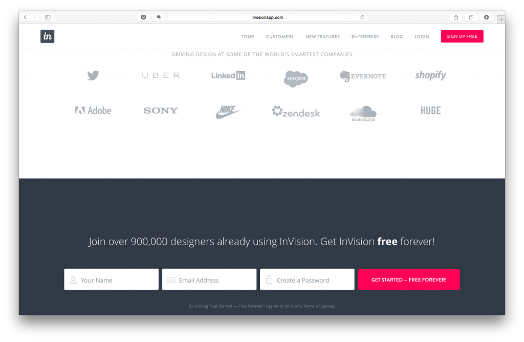 Invision Landing Page